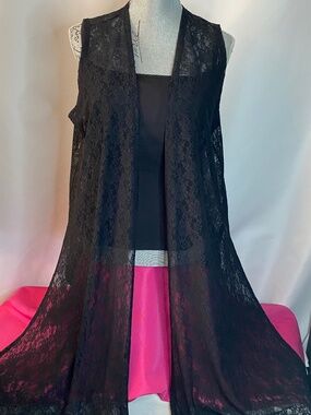 Black Lace Sleeveless Cardigan, Medium, NWT